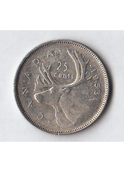 1953 - CANADA Quarto di Dollaro Renna in argento circolato